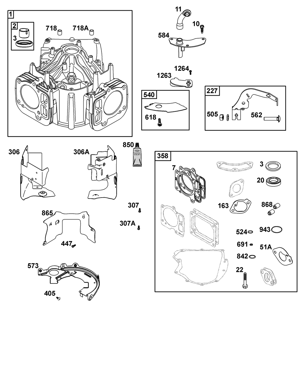 Cylinder Group Diagram and Parts List for 40N777-0010-B5 400000 - 699999 Briggs and Stratton Engine